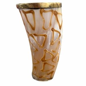 Handmade horn drinking vessel with brass rim